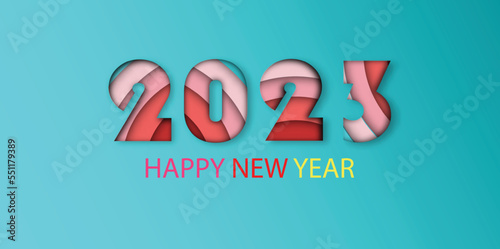 2023 happy new year.Paper cut 2023 word for new year festival.card,happy,Vector concept luxury designs and new year celebration.