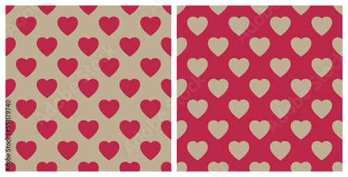 Seamless heart shape pattern background. Trend color of the year 2023 Viva Magenta. Design texture elements for fabric, tile, banner, card, cover, poster, backdrop, wall. Vector illustration.