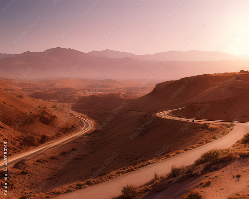 Fototapeta premium a winding road in the desert with mountains in the background