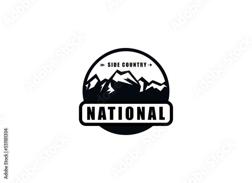 Vintage Outdoor Summer Camp Logo Patches on Wood board. Hand drawn and vector emblem designs.
