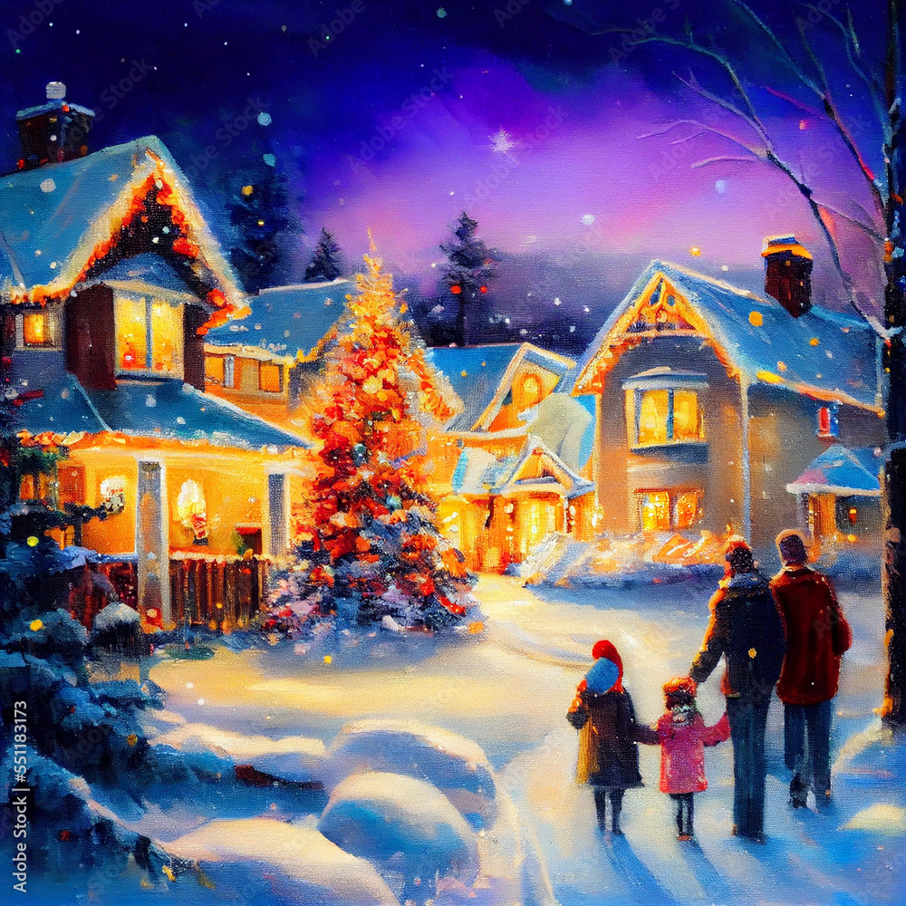 Obraz premium Family Gathering for Christmas Holiday Greeting Card