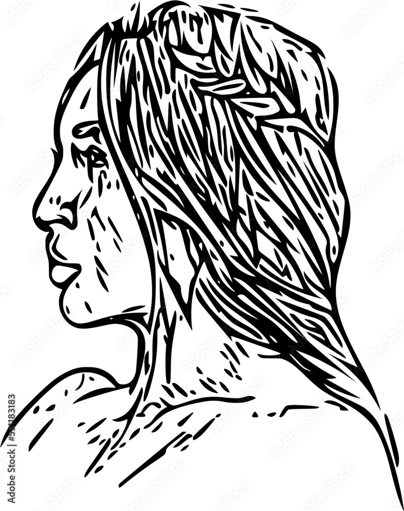 profile line drawing of the face and head of a girl facing sideways profile line drawing of the face and head of a girl facing sideways