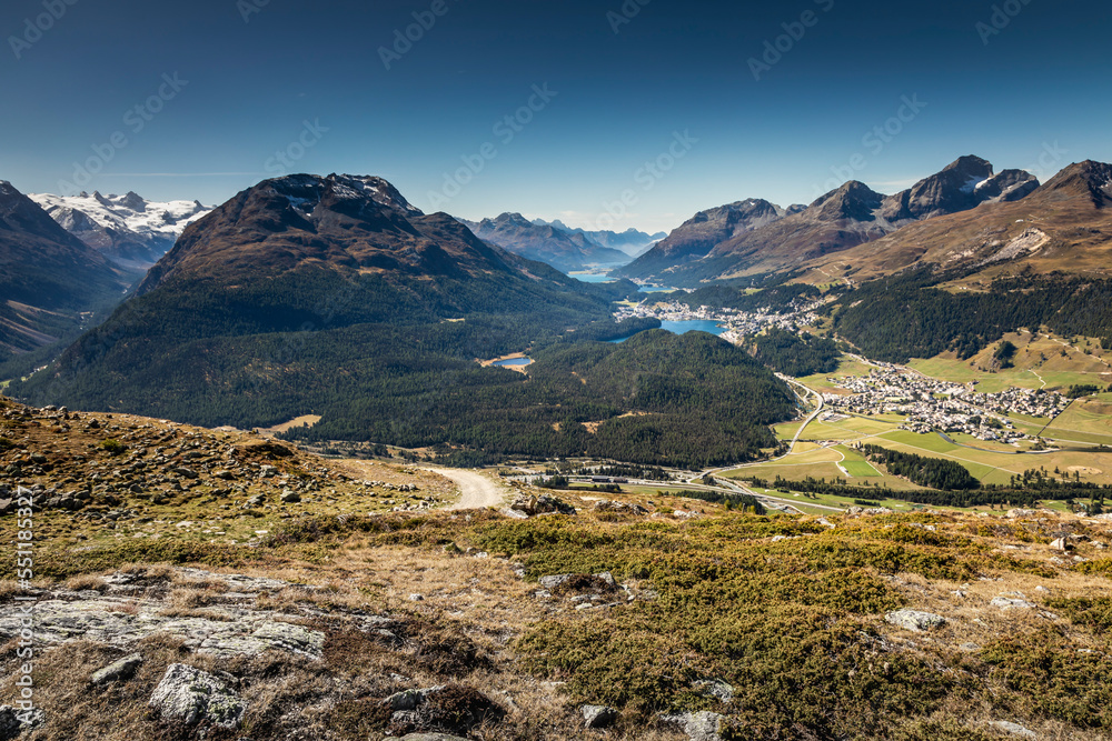 View Above St Moritz from Muottas Muragl of Upper Engadine, Graubunden, Switzerland