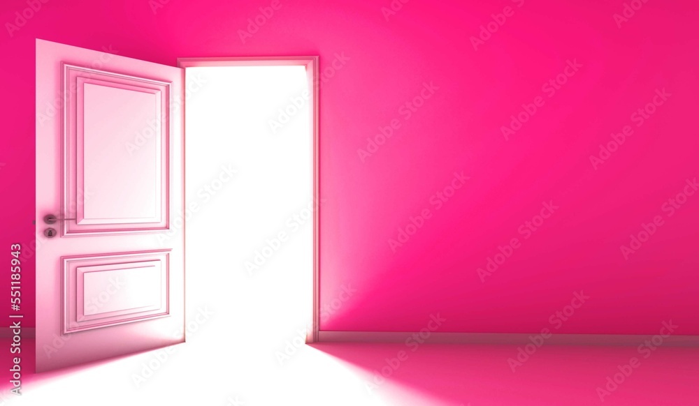 Red Room with the door open for a sky. Door to heaven. 3D Rendering.
Red Room with the door open for a sky. Door to heaven. 3D Rendering.