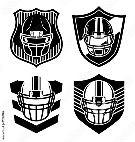 Football helmet shield badge icon set