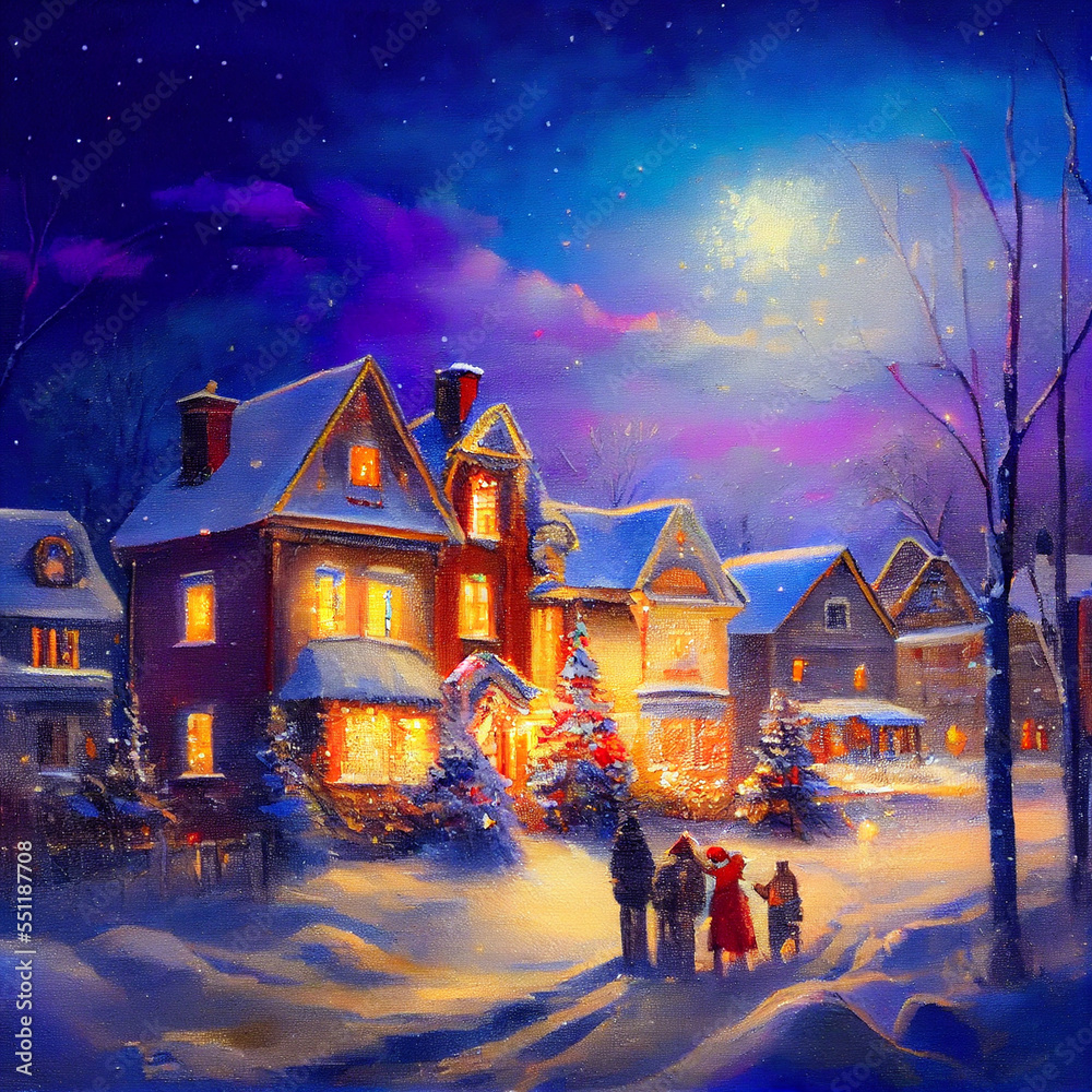 Christmas Family Gathering in an Outdoor Village Christmas Family Gathering in an Outdoor Village