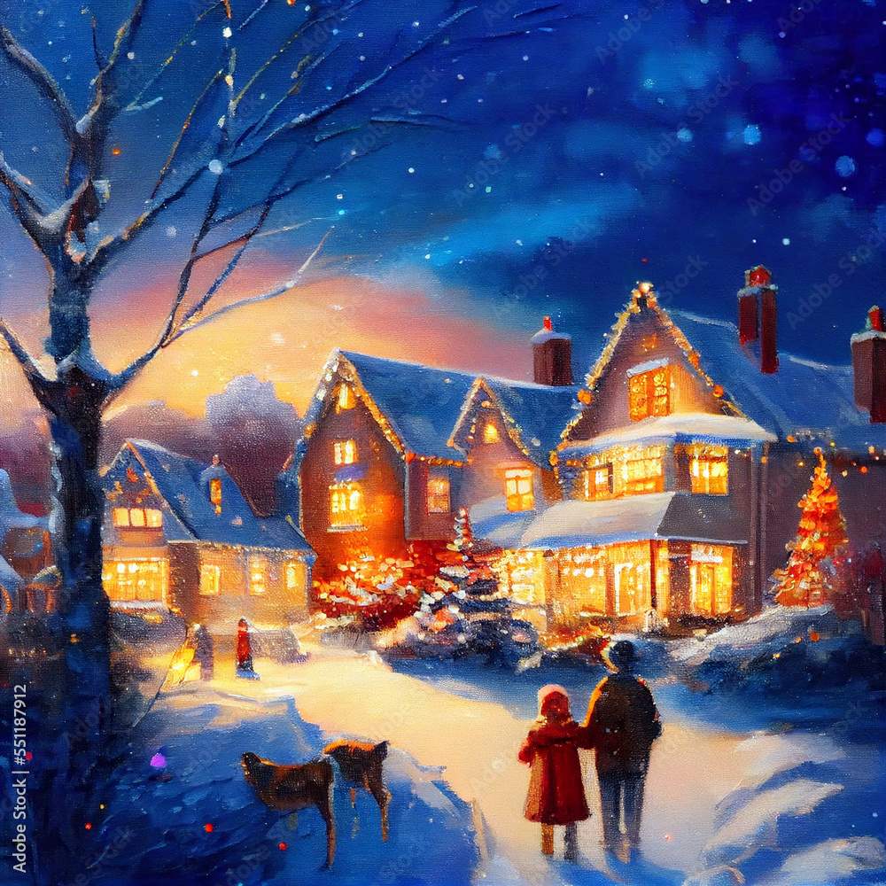 Fototapeta premium Christmas Family Gathering in an Outdoor Village