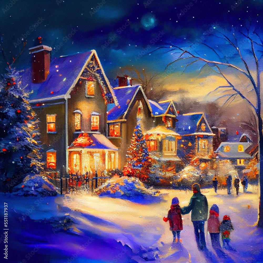 Christmas Family Gathering in an Outdoor Village Christmas Family Gathering in an Outdoor Village