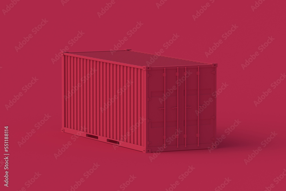Freight container of magenta on red background. Color of the year 2023. 3d render Freight container of magenta on red background. Color of the year 2023. 3d render