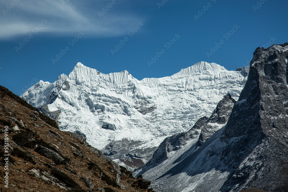 snowly and cloudy summits in himalayas, Nepal