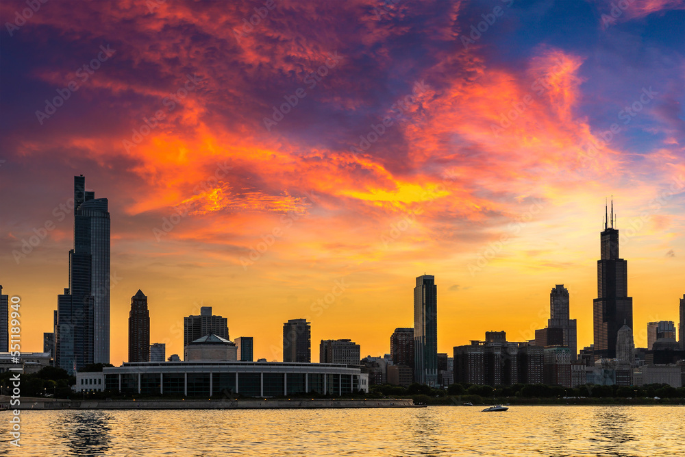 Chicago at sunset, Illinois