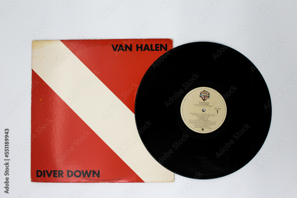 Hard rock, heavy metal and glam metal band, Van Halen music album on vinyl  record LP disc. Titled: Diver Down album cover. Taken in Miami, Fl on  December 2022. Photos | Adobe Stock