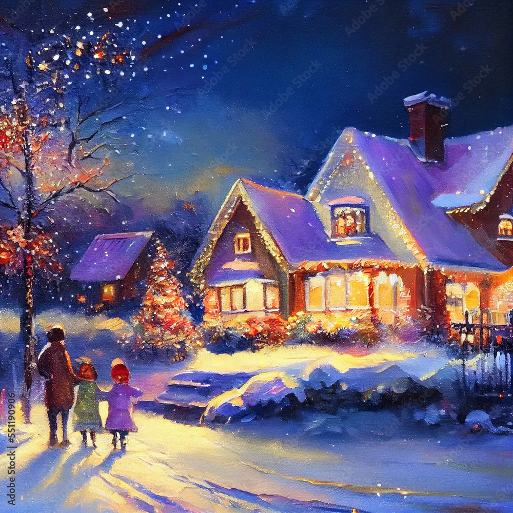 Christmas Family Gathering in an Outdoor Village Christmas Family Gathering in an Outdoor Village