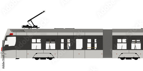 side view Passenger Tram Train, Streetcar. Modern Urban Tramcar. City Electric transport for make mockup Isolated on empty background