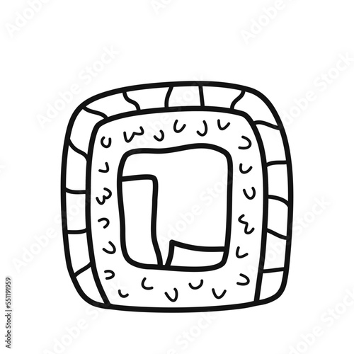 Philadelphia Maki sushi roll. Japanese cuisine. Hand drawn traditional food element icon. Isolated vector illustration in doodle line style.