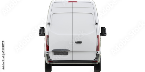 back view of white delivery van side view on isolated empty background for mockup