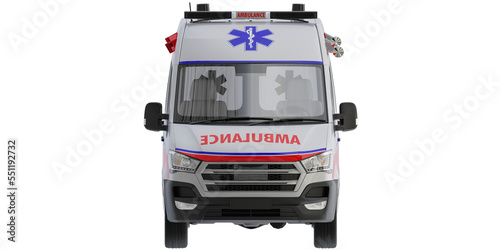 front view ambulance car for make mockup isolated on empty background