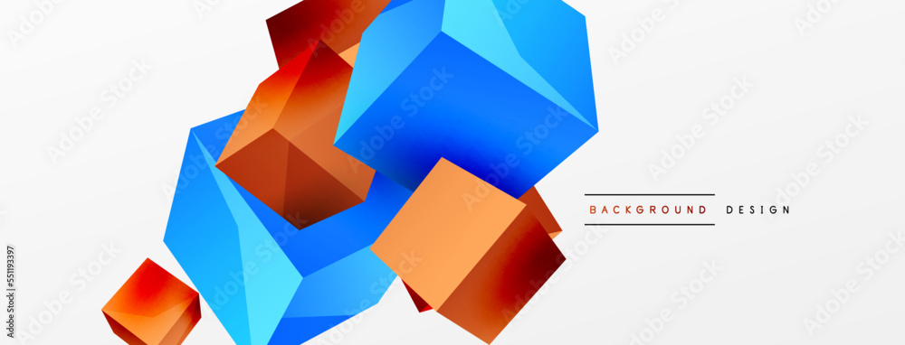 3d cubes vector abstract background. Composition of 3d square shaped basic geometric elements. Trendy techno business template for wallpaper, banner, background or landing 3d cubes vector abstract background. Composition of 3d square shaped basic geometric elements. Trendy techno business template for wallpaper, banner, background or landing