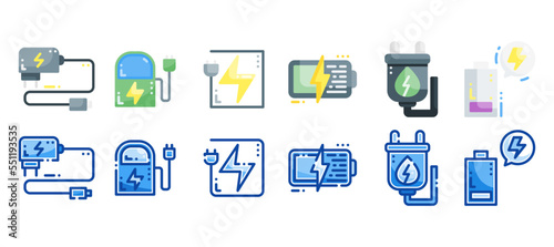 Battery charging icon set. Vector illustration with a different style. Flat and filled line style icon