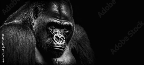  Beautiful Portrait of a Gorilla. Male gorilla on black background