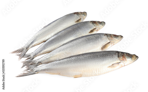 Whole delicious salted herrings isolated on white