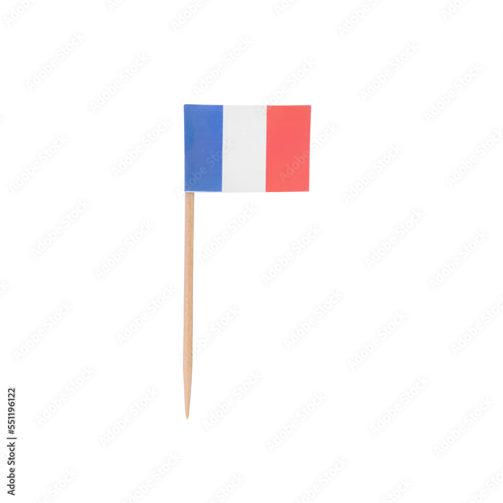 Small paper flag of France isolated on white Small paper flag of France isolated on white