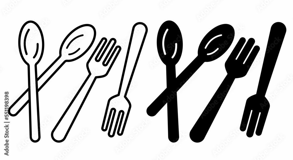 Fork spoon and knife icon design set in black and white. Stock vector Fork spoon and knife icon design set in black and white. Stock vector