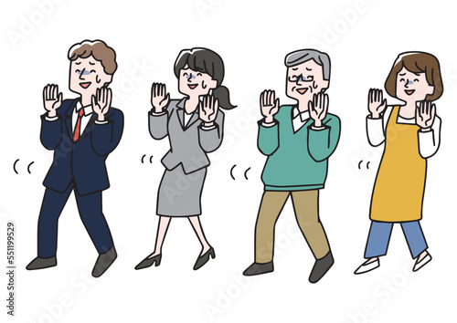 遠慮して後ずさりしている人物のイラストセット
