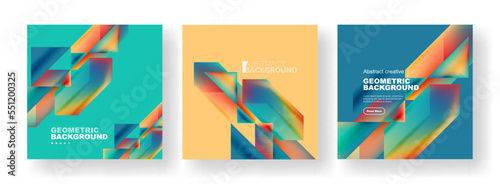 Vector set of abstract geometric poster backgrounds, colorful shapes with fluid colors. Collection of covers, templates, flyers, placards, brochures, banners