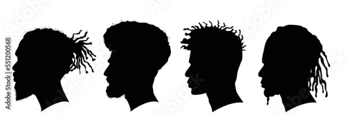 Silhouettes of African American men profile with hair style contour on white background. Vector illustration