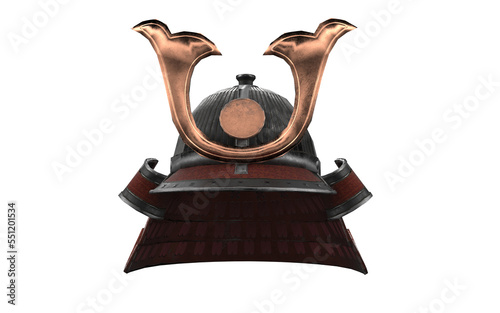 Classic red and black samurai helmet without mask on white background

