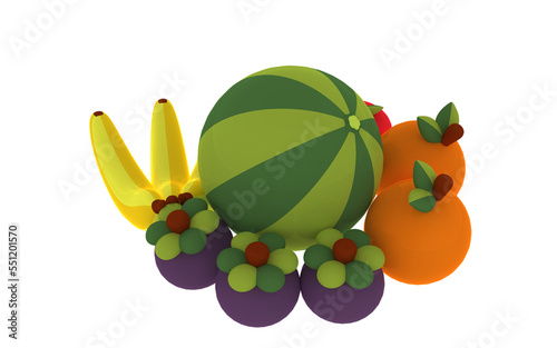 Fototapeta Naklejka Na Ścianę i Meble -  Fruits grouped in 3D without plate on a white background