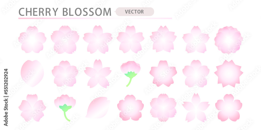 桜の花びらデザインセット グラデーション ベクター素材 イラスト ひとそろい 