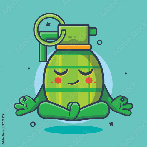 calm grenade weapon character mascot with yoga meditation pose isolated cartoon in flat style design