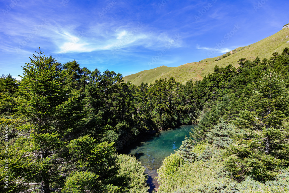 Sunny landscape of the Taiwan Pond of Hehuanshan mountain