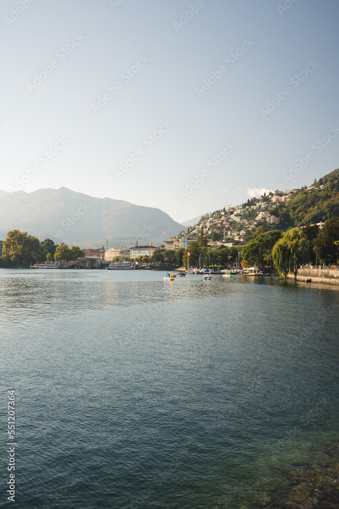 Panoramic View of Italian Resort Town in Lake Como with Beautiful Landscape