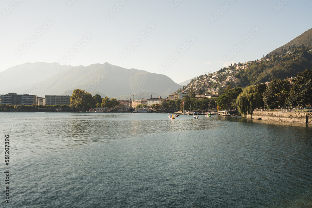 Panoramic View of Italian Resort Town in Lake Como with Beautiful Landscape