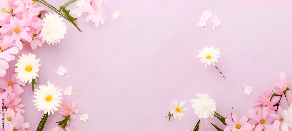 Spring flowers on pink background 