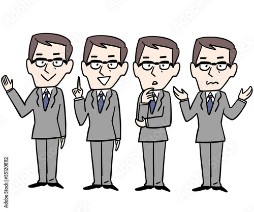 男性スーツ姿の全身ポーズバリエーション