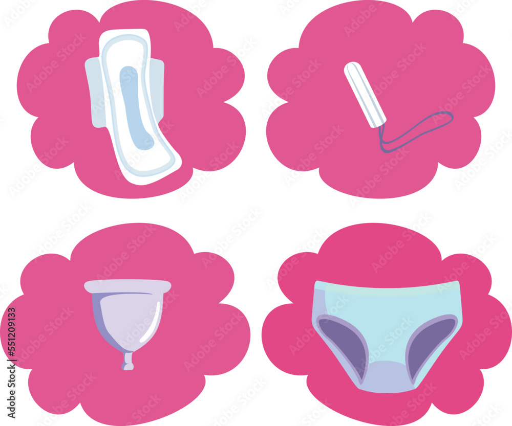 Various Sanitary Products for Feminine Hygiene Period Concept Illustration. Eco zero waste alternatives for menstrual protective products
