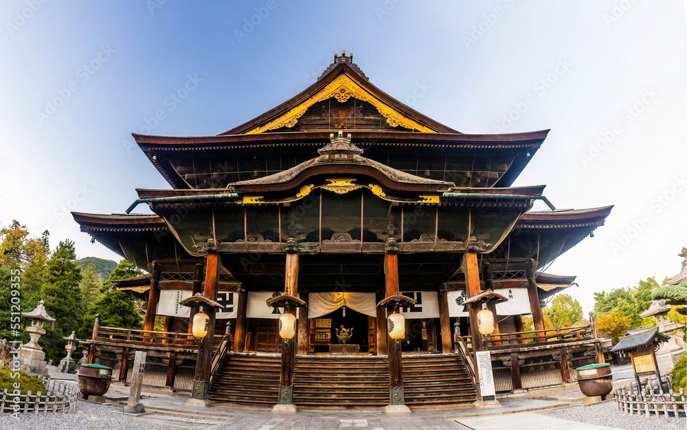 Scenic Zenkoji wooden old temple exterior Scenic Zenkoji wooden old temple exterior