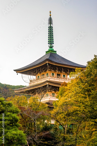 Ancient scenic Zenkoji Temple pagoda at fall