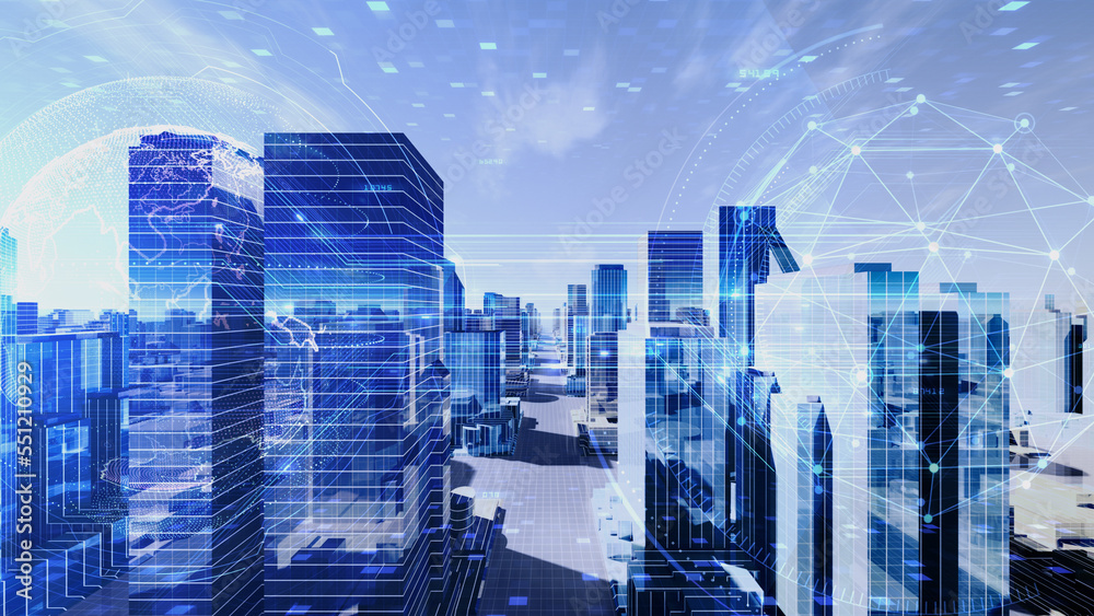 Smart City Artificial intelligence Network Technology 3D illustration
