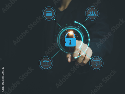 cyber security concept Document file access authentication, financial banking electronically via corporate internet hacker protection