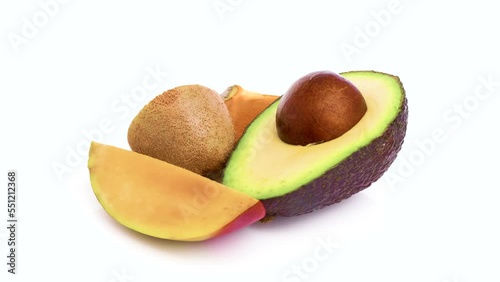 tropical fruit mix isolated on white background