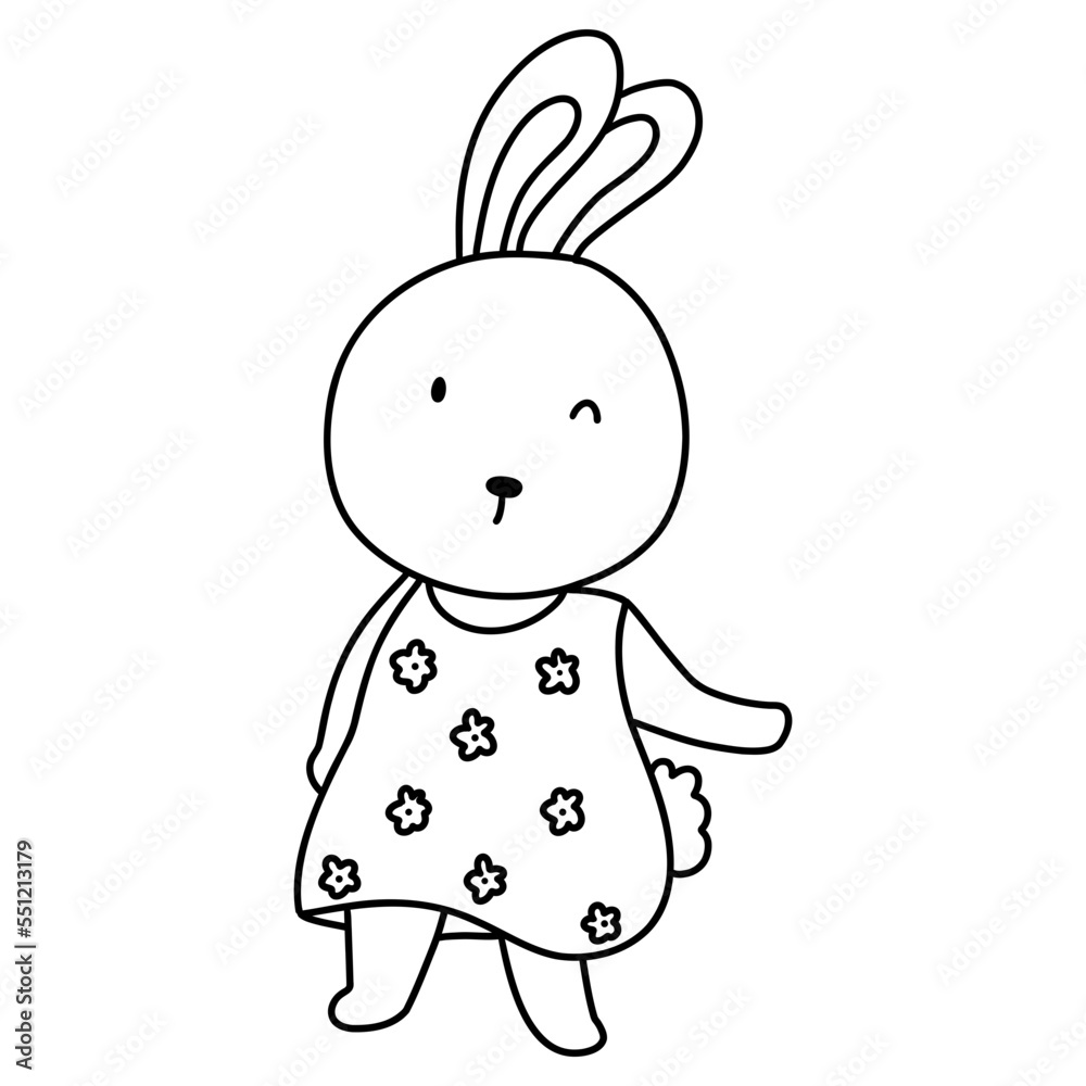 Rabbit character in cute costume, Rabbit Cartoon animal character, hand drawn illustration