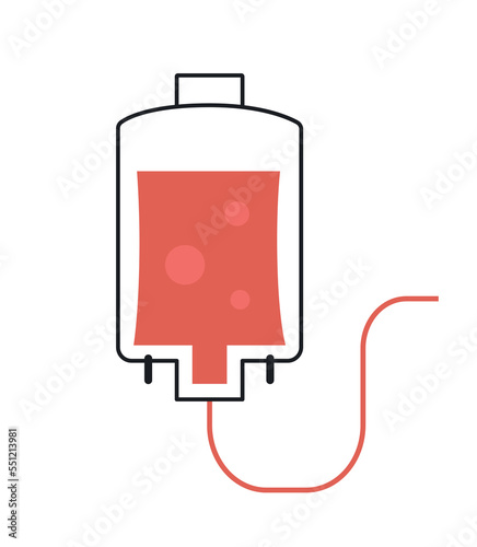 Simple medical icon. Sticker with blood for transfusion. Donation, volunteering and charity. Design element for social networks. Cartoon flat vector illustration isolated on white background