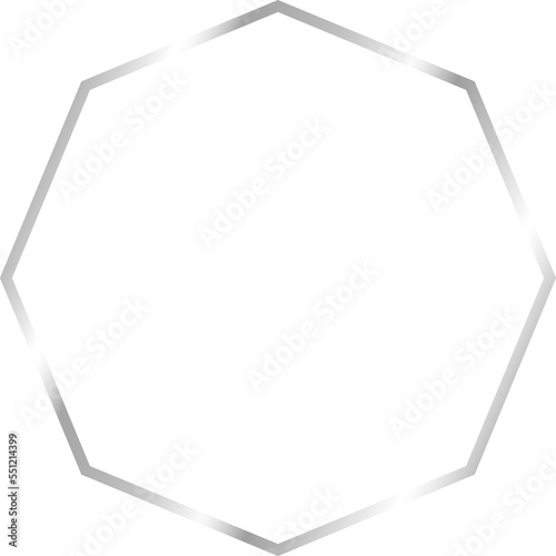 silver octagon frame isolated on transparent background, luxury border template design for invitation, wedding, floral decorative card, PNG, cut out 