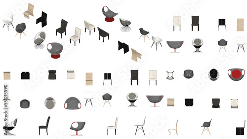 3D High Poly Chairs - SET1 Color - Parallel Views