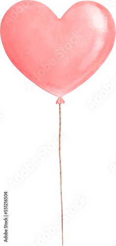 cute sweet Hearts balloon watercolour hand drawing